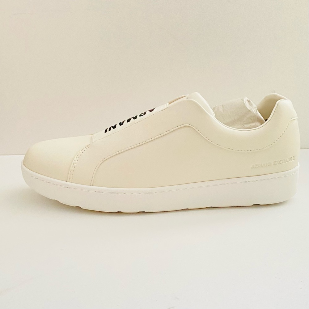NWT: A|X ARMANI EXCHANGE | White Logo Lace-less Slip-On Sneakers - Picture 3 of 7